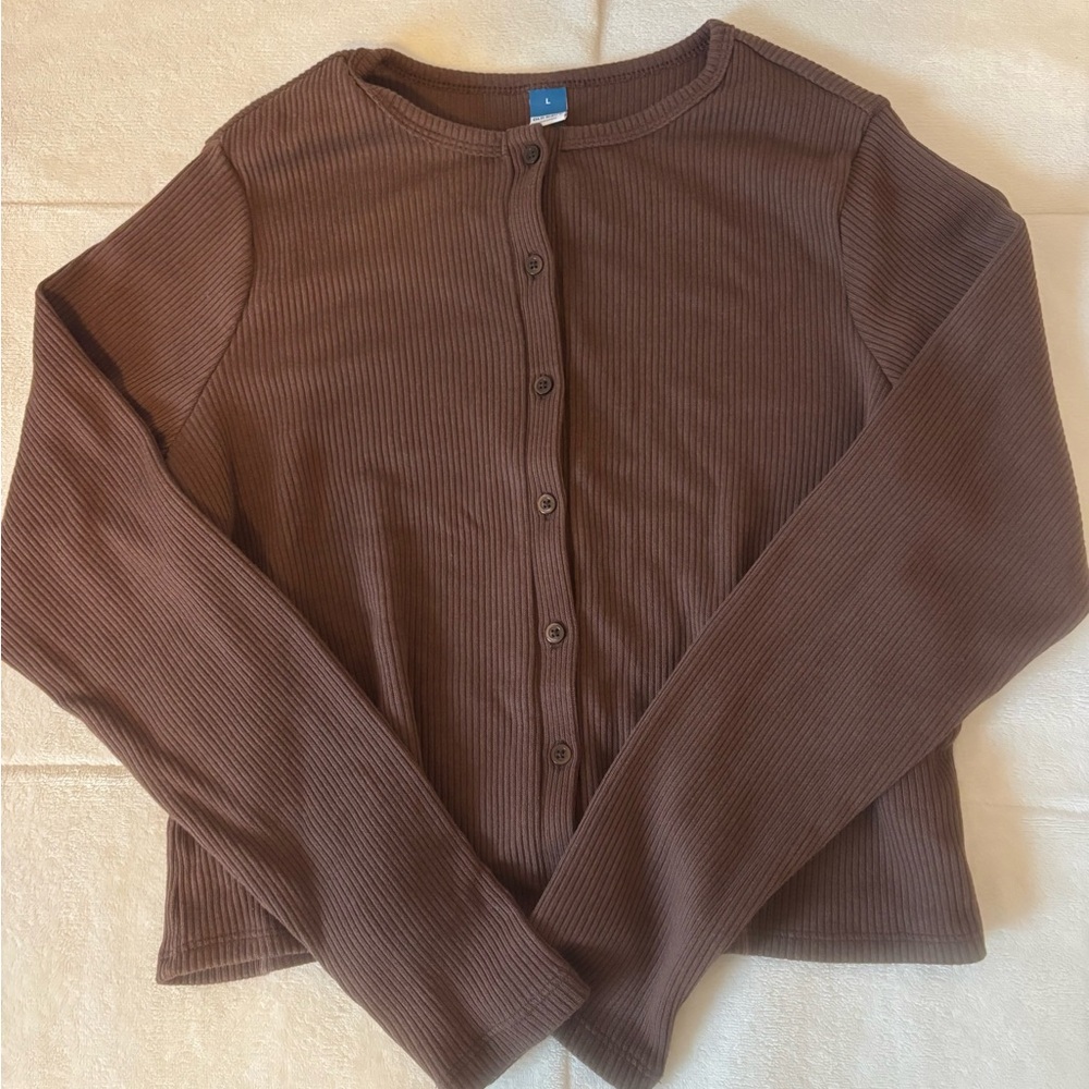 Old Navy Brown Ribbed Button-Up Shirt